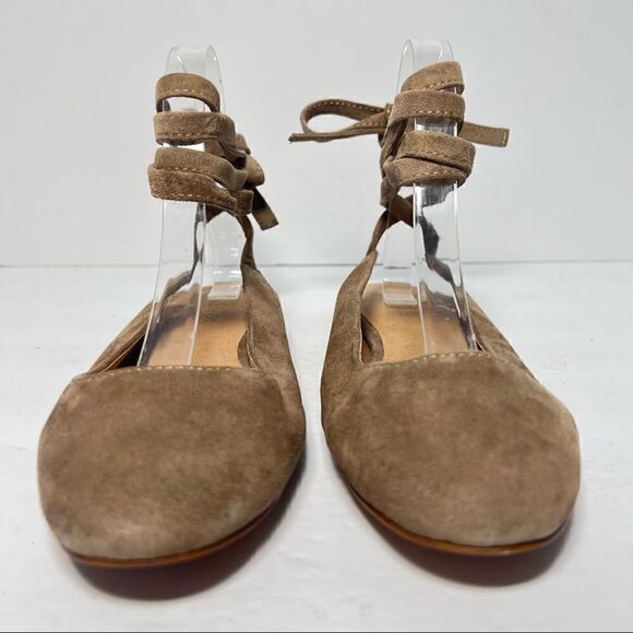 Madewell Womens April Suede Taupe Lace Up Ballet Flats 7.5 - Picture 2 of 11